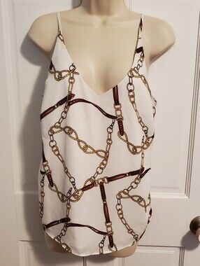 Banana Republic White Chain Print V-Neck Cami